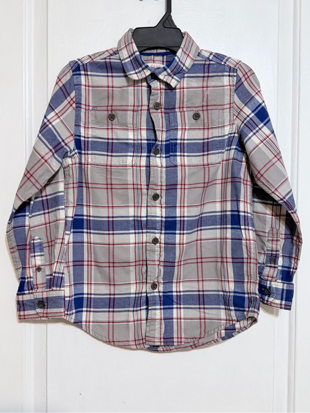 Cat & Jack Plaid Button-Down Shirt in Blue, Gray & Red